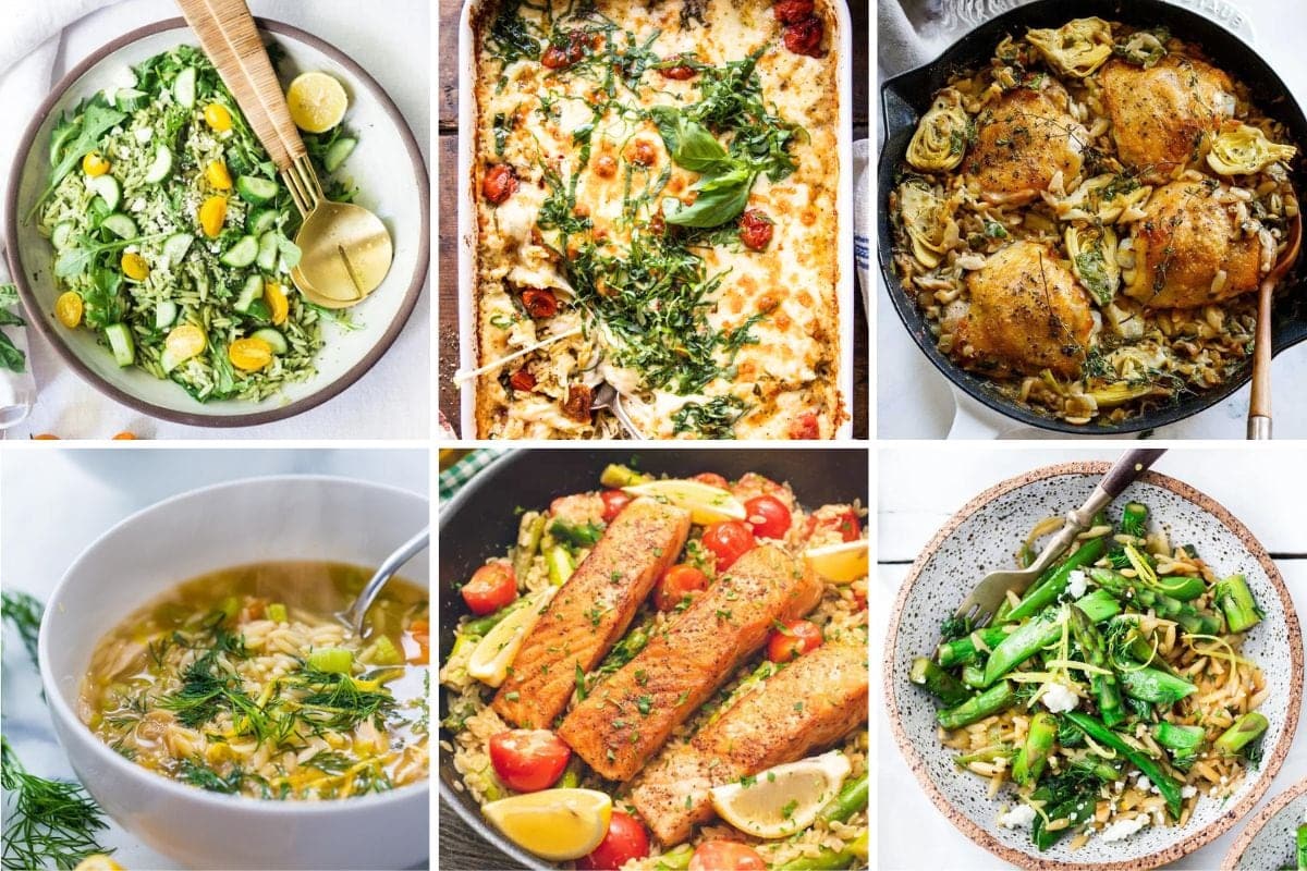 Best orzo recipes, recipes with orzo, Orzo Salad Recipes, Chicken & Orzo Recieps, and Shrimp Orzo Recipes feature