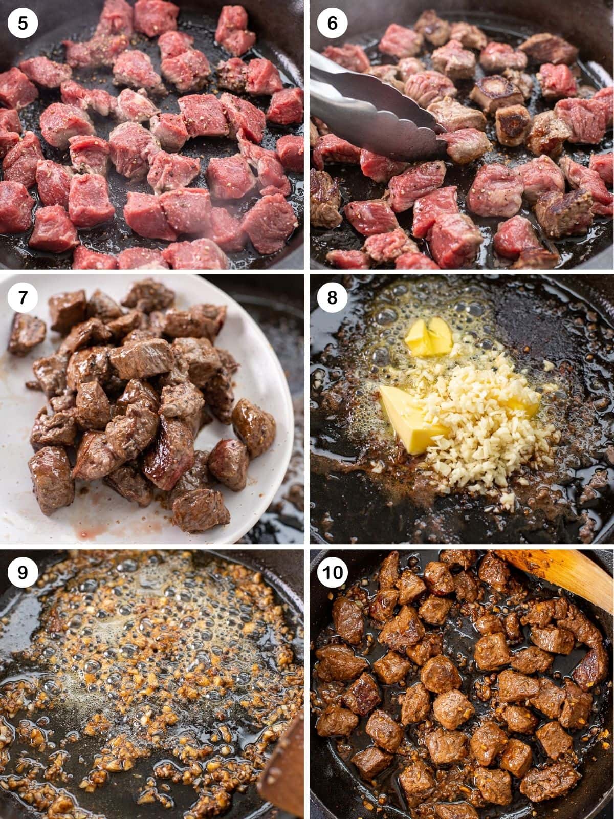 cook the steak bites and add garlic butter