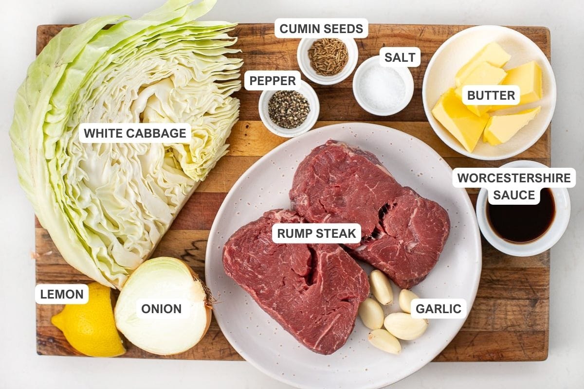 steak and cabbage ingredients for garlic butter recipe