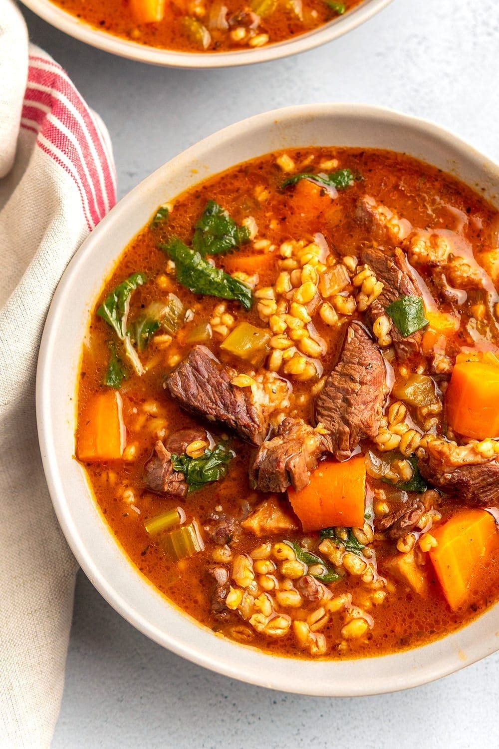 Instant Pot Beef & Barley Soup With Pesto