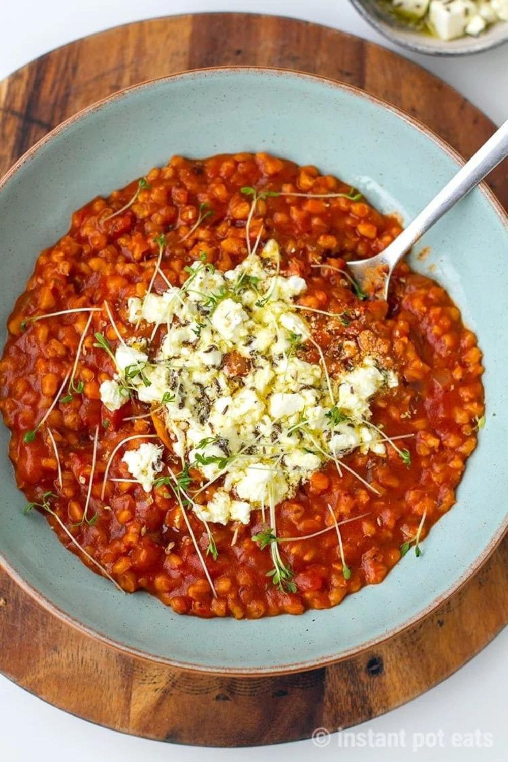 Instant Pot Tomato Barley Risotto with Marinated Feta
