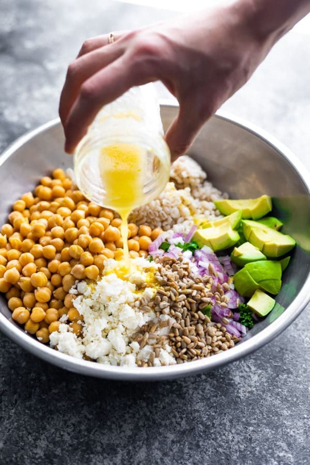 Kale, Barley, and Feta Salad with Honey-Lemon Vinaigrette