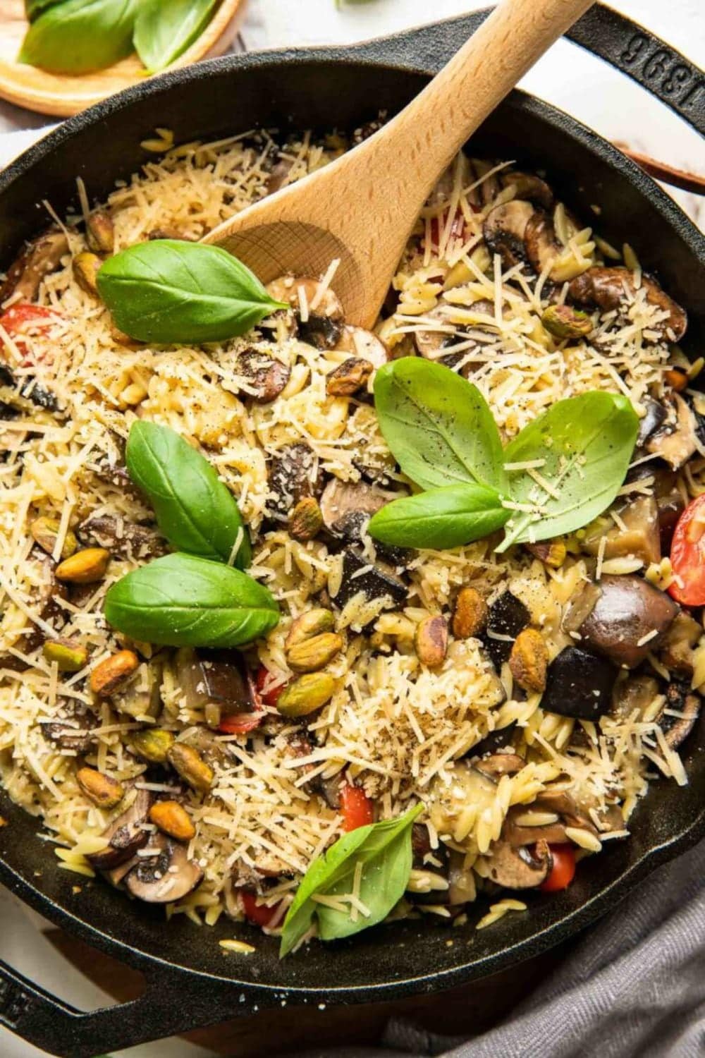 Lemon Garlic Eggplant Mushroom Orzo