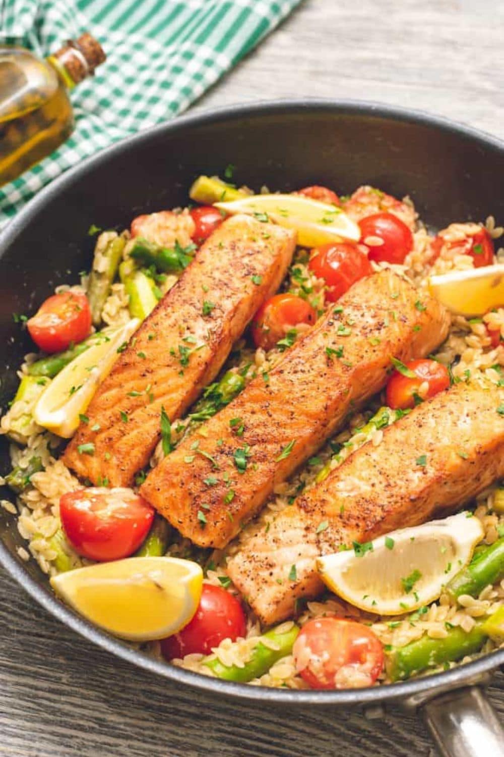 Lemon Salmon Orzo Skillet