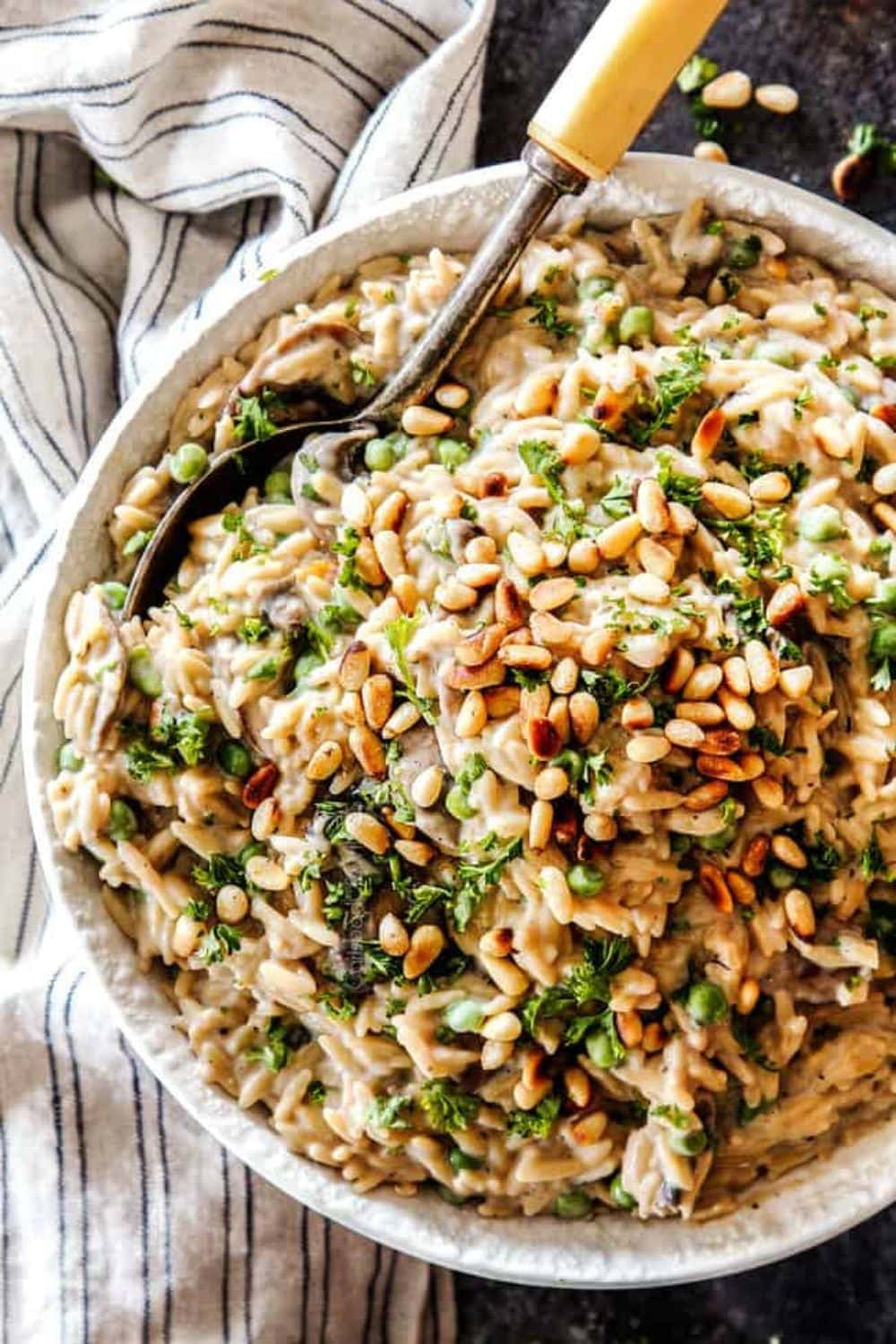 Mushroom Orzo Pasta In Asiago Thyme Sauce