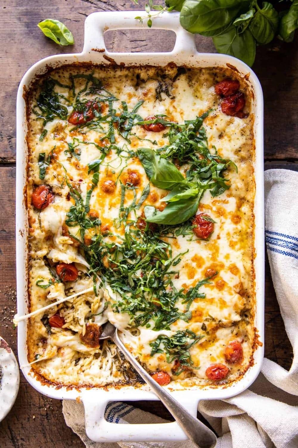 One-Pan Caprese Pesto Orzo Bake