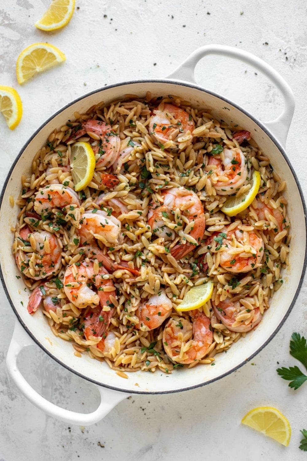 One Pot Garlic Butter Shrimp and Orzo