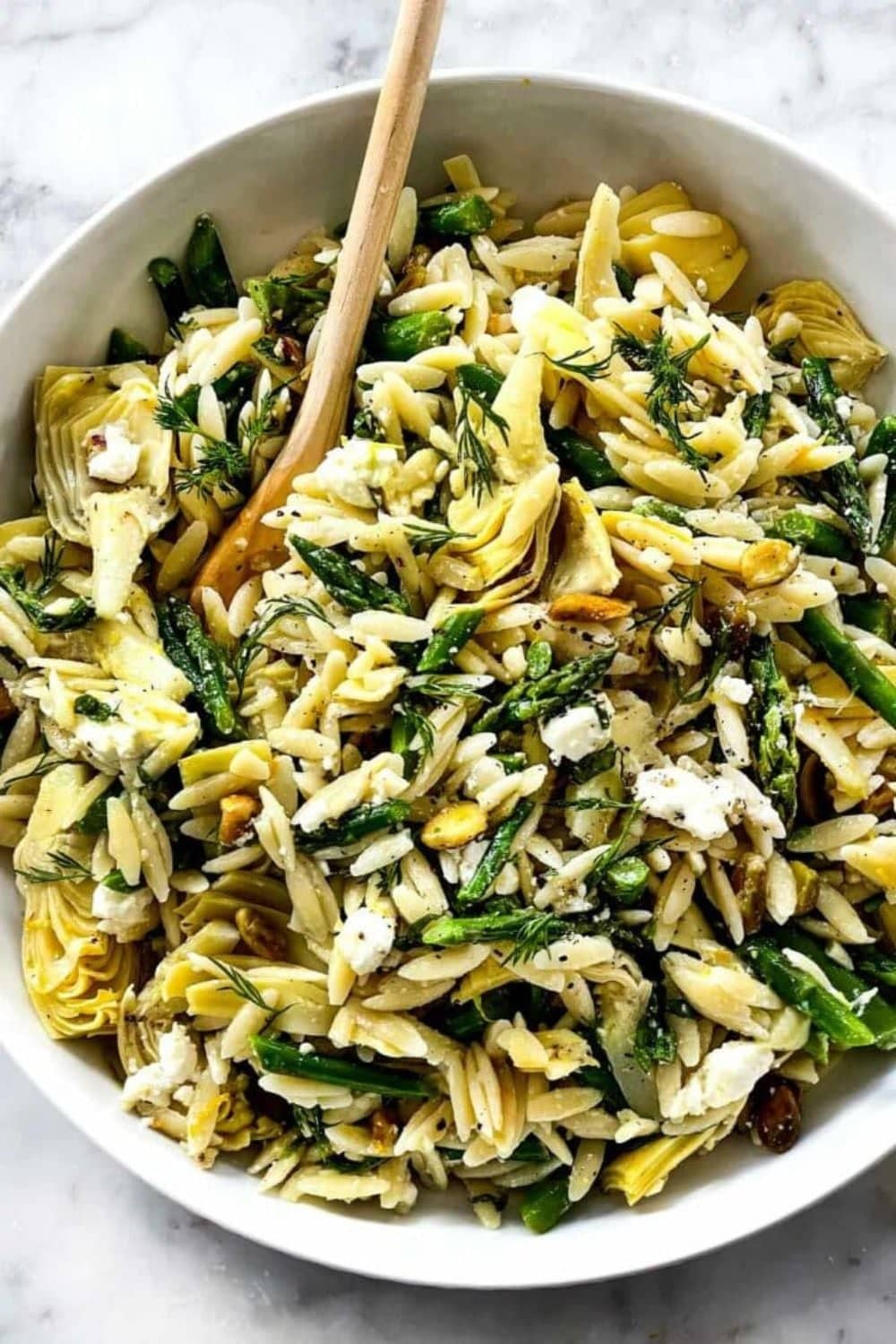 Orzo Salad with Asparagus, Artichoke Hearts & Feta