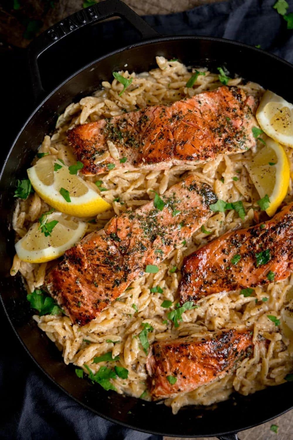 Pan-Fried Salmon with Creamy Lemon Orzo