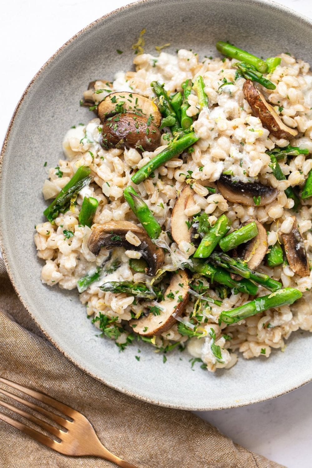 Barley Risotto with Fresh Mushrooms and Asparagus