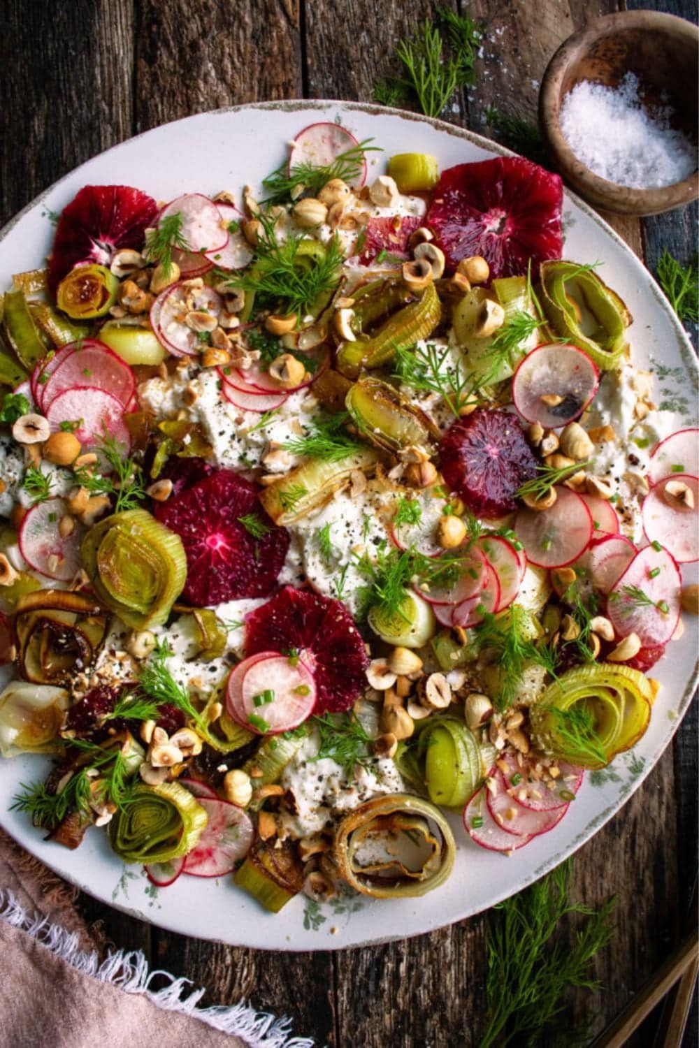 Roasted Leek & Blood Orange Salad With Burrata Cheese