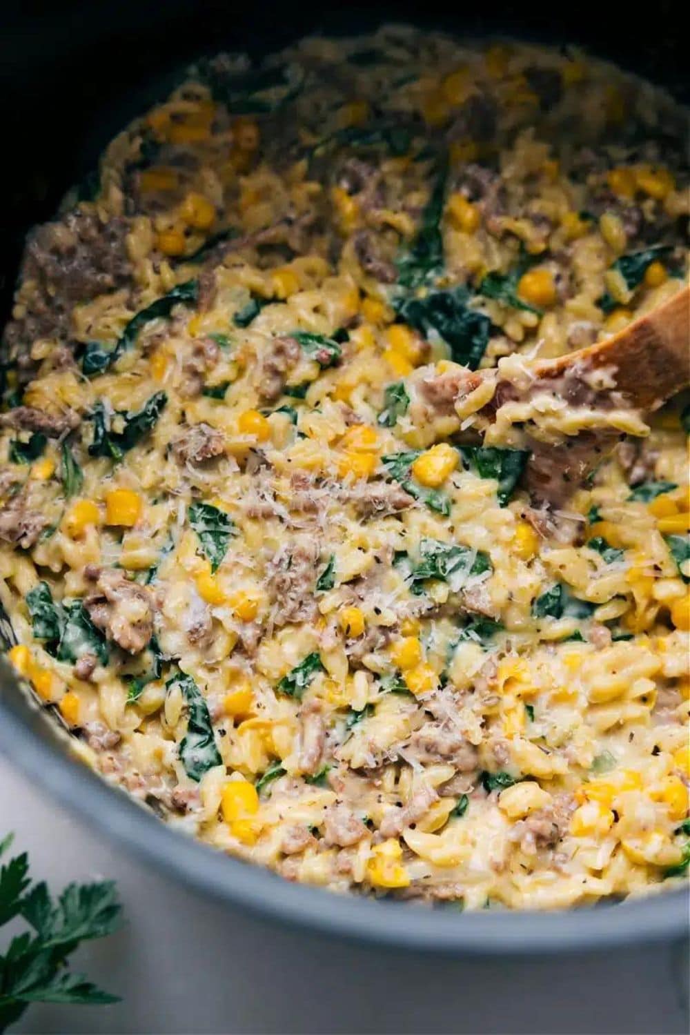 Sausage, Corn & Spinach Orzo