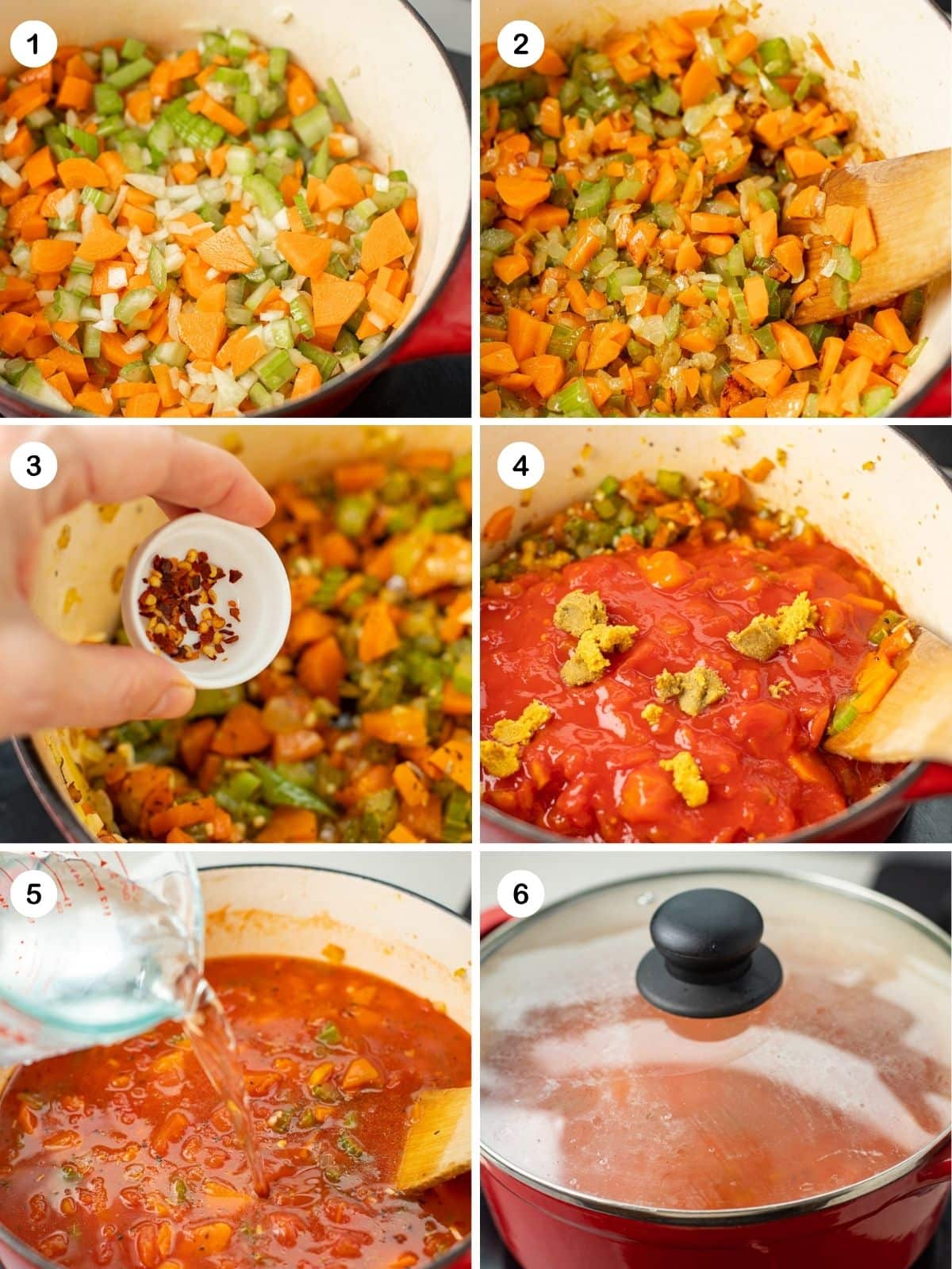Steps for making tomato soup with spinach and cream