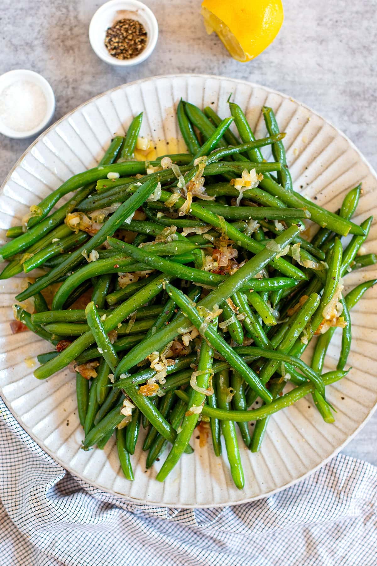 French style green beans with shallots and garlic.