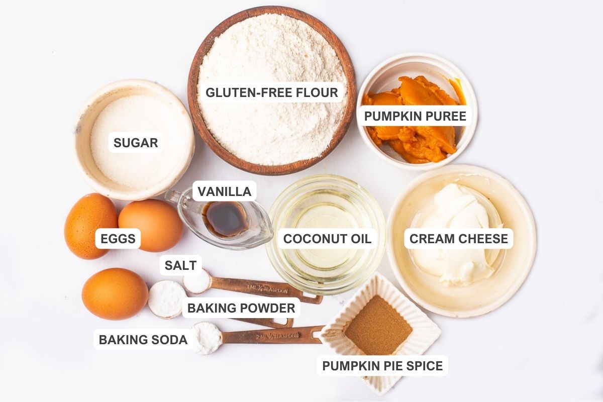 ingredients for pumpkin muffins on marble board