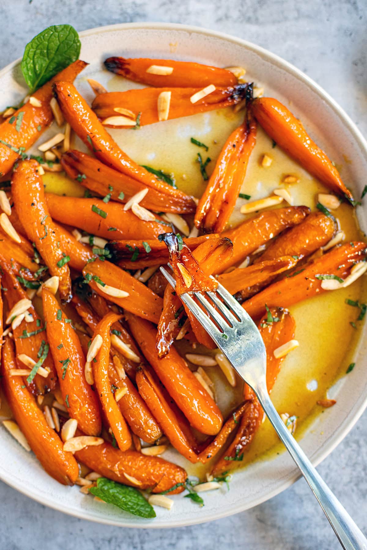Glazed Carrots with maple, almonds, and mint.