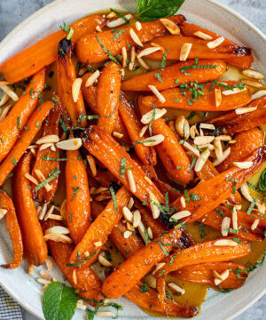 Maple Glazed Carrots With Almonds & Mint feature