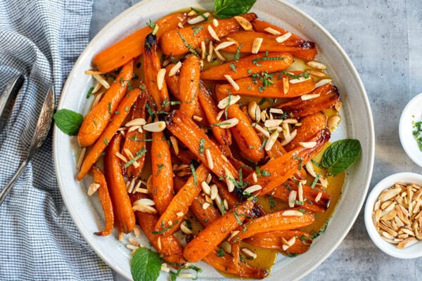 Maple Glazed Carrots With Almonds & Mint feature
