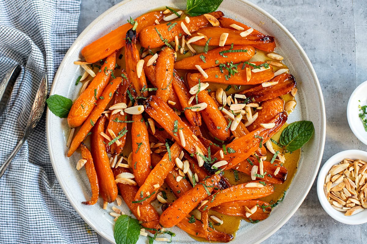 Maple Glazed Carrots With Almonds & Mint feature