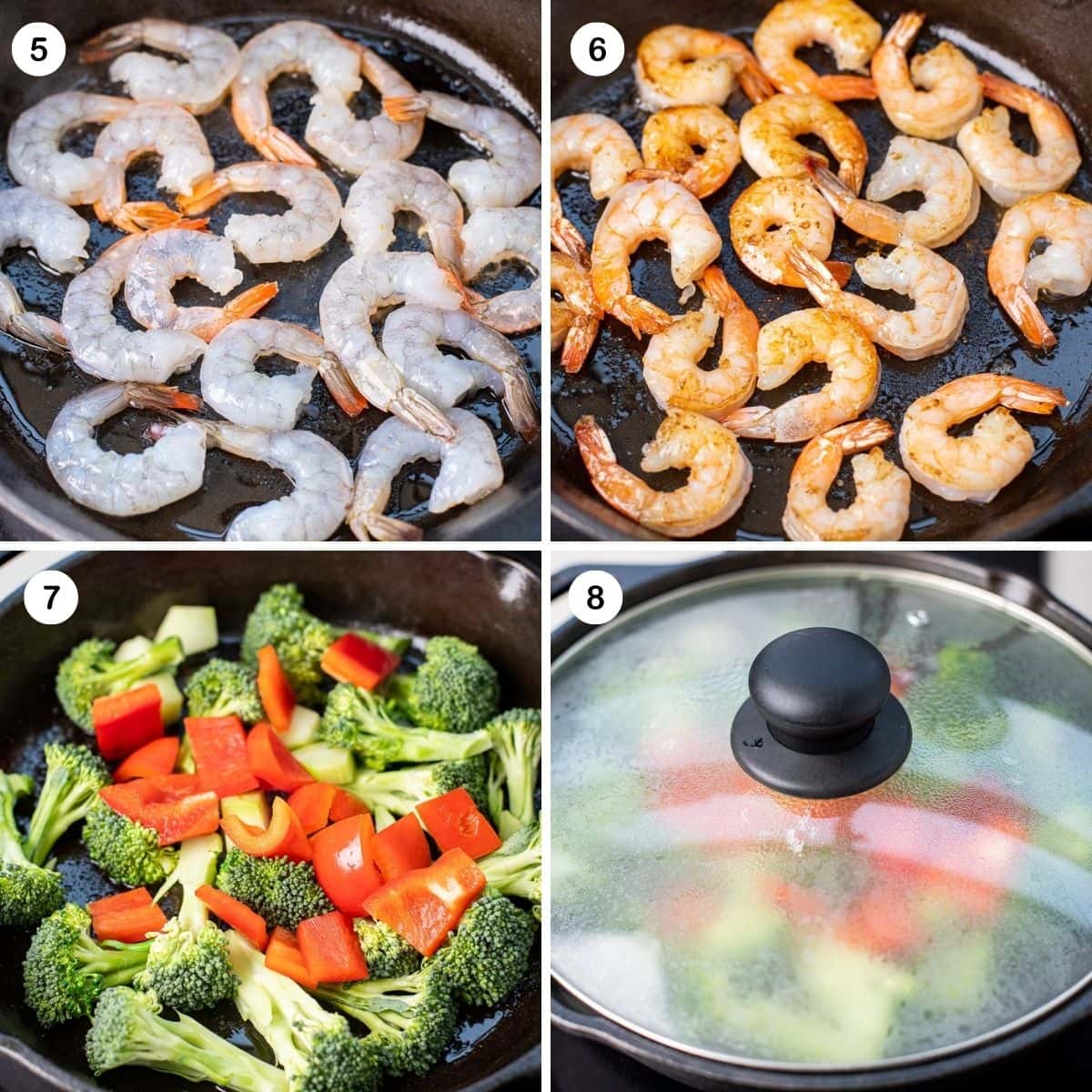 Cook the shrimp and veggies