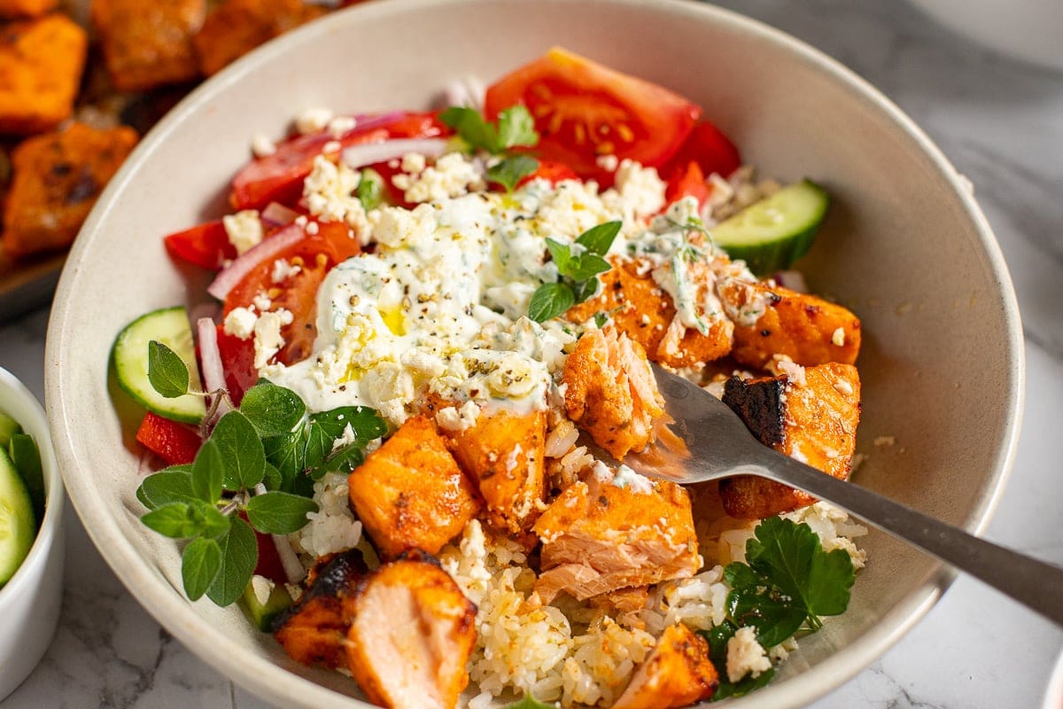 healthy salmon dinner recipes in a bowl