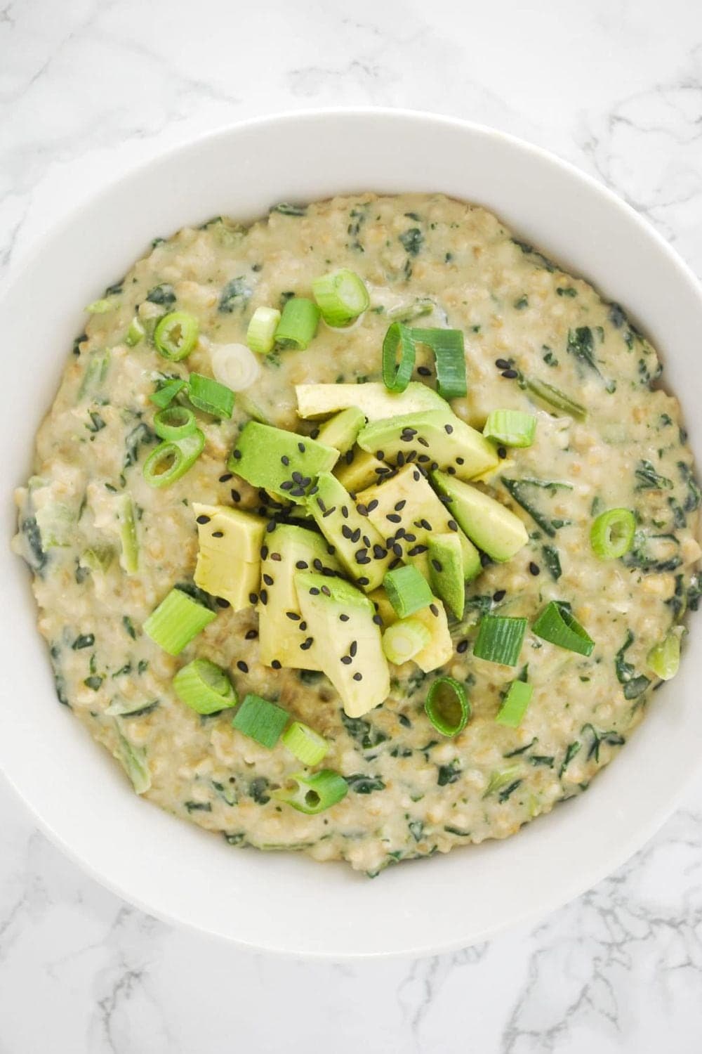 Miso oatmeal with kale and avocado (vegan)