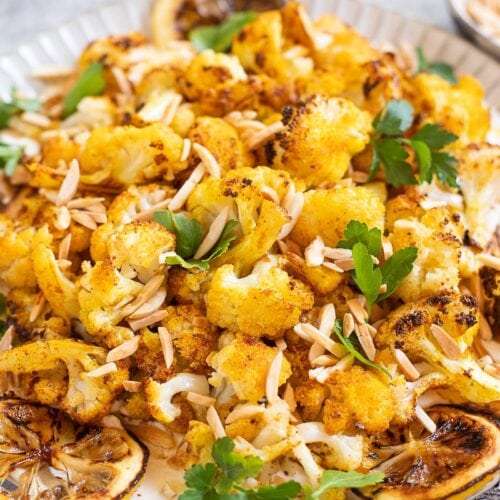 Roasted Cauliflower recipe with almonds and lemon
