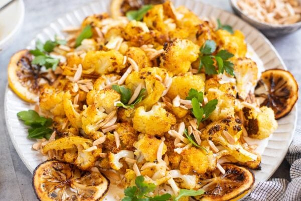 Roasted Cauliflower recipe with almonds and lemon