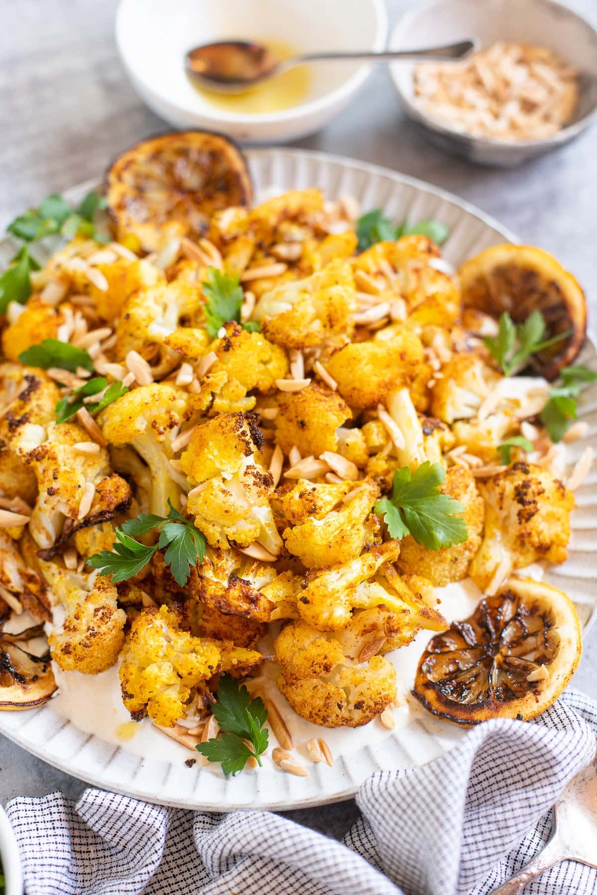 Roasted Cauliflower with lemon tahini sauce.