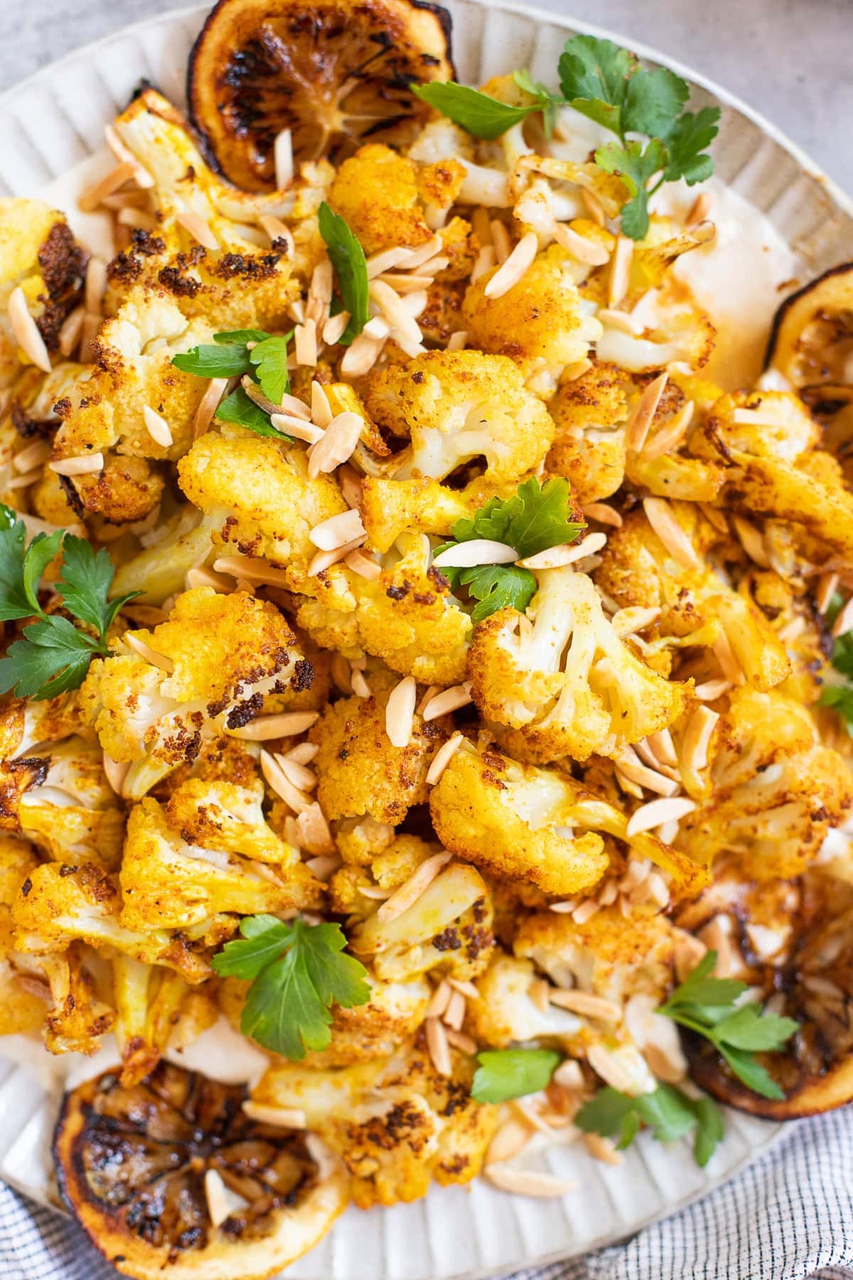 Cauliflower with lemon tahini sauce.