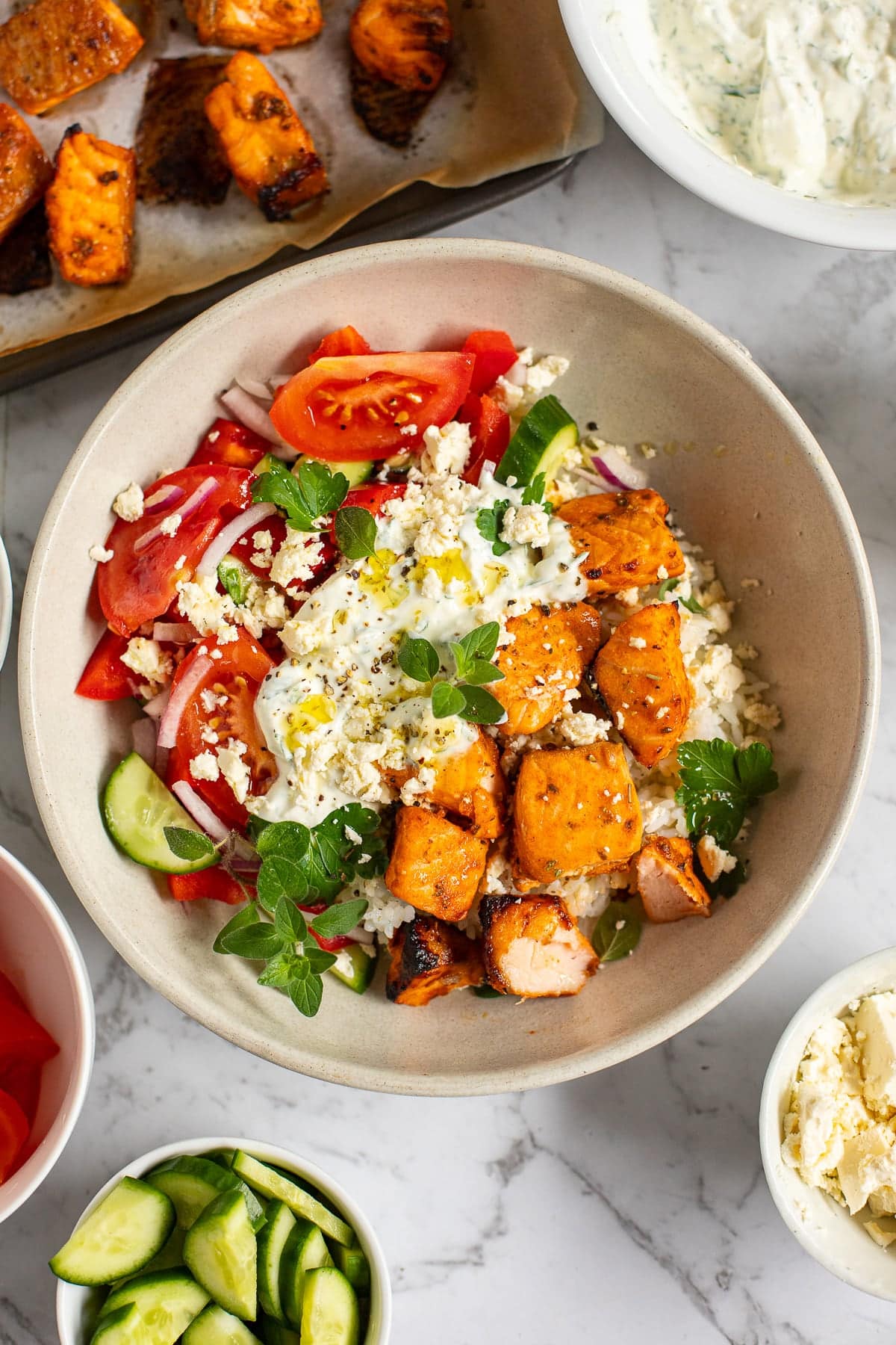 Salmon Bowls Mediterranean-Style.