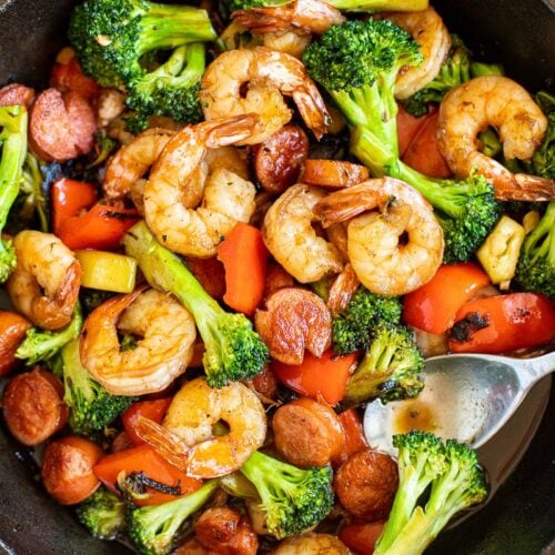Shrimp, sausage, and broccoli skillet