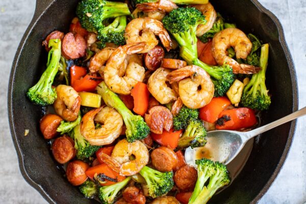 Shrimp, sausage, and broccoli skillet