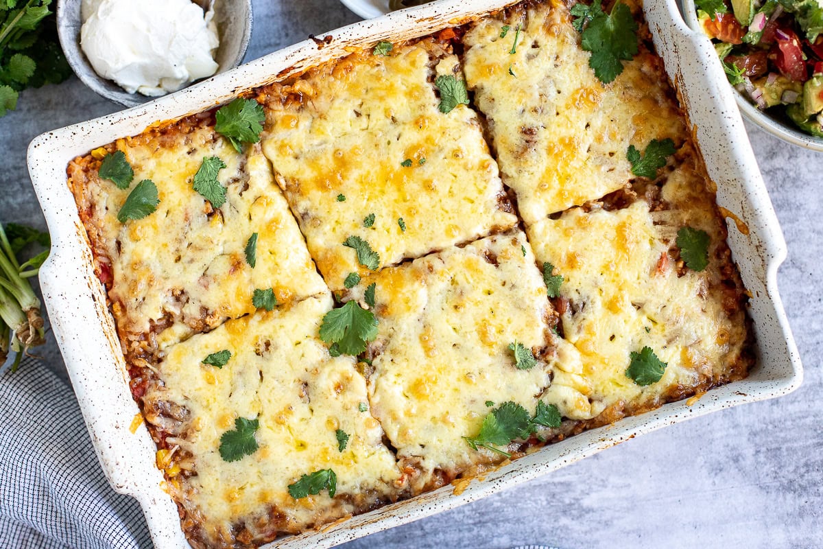 Serve the casserole and the salad