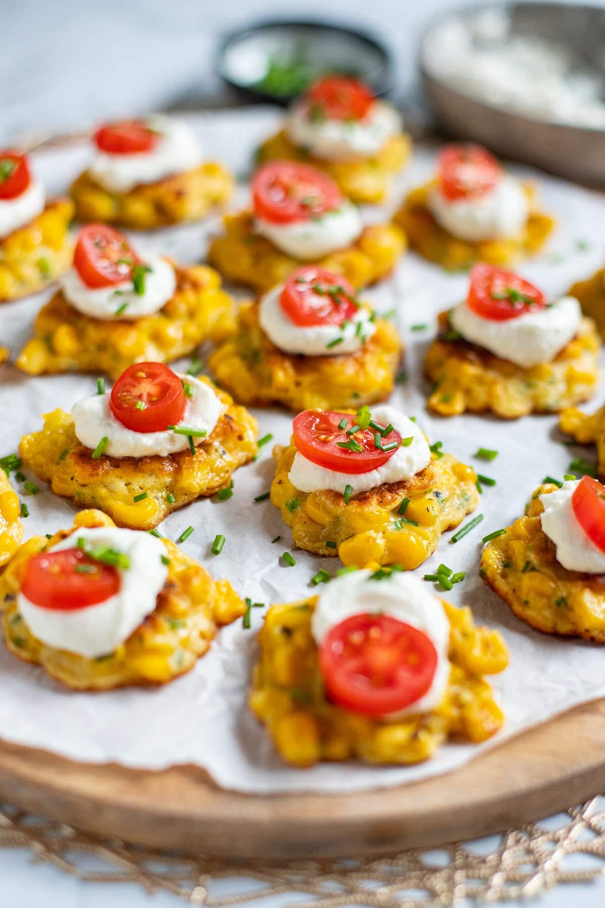 appetizers corn fritters with whipped feta