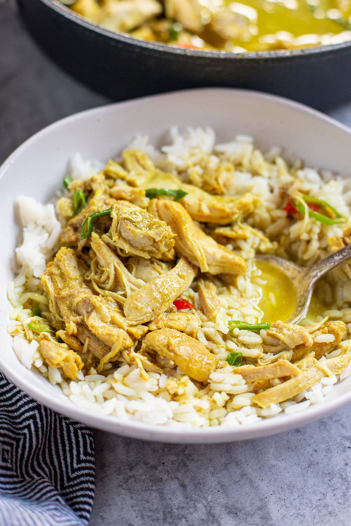 chicken curry on rice in a bowl