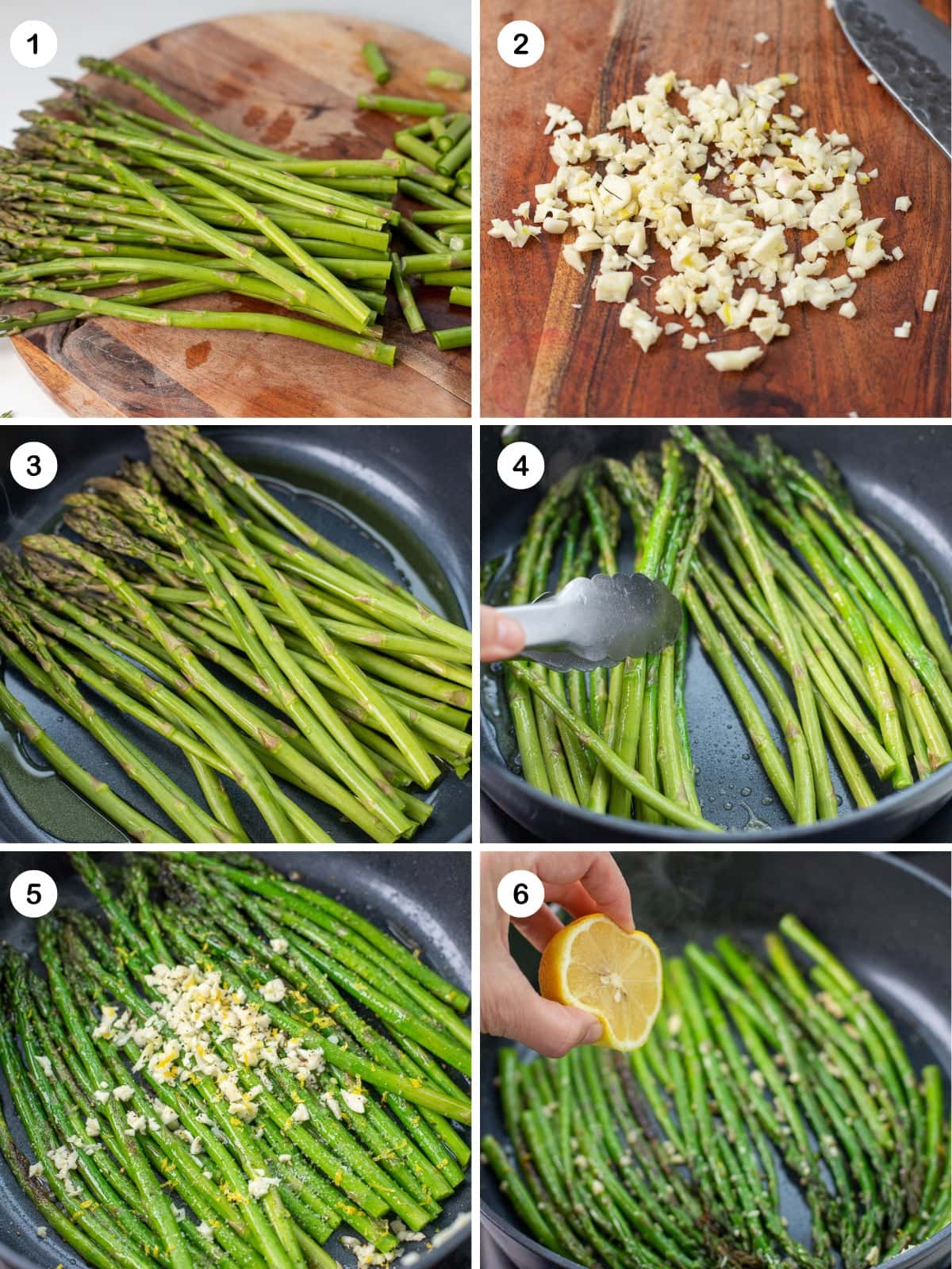 How to cook asparagus in a pan with garlic and lemon.