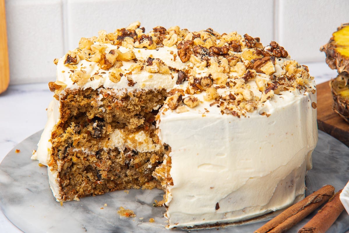 carrot cake with pineapple and coconut.