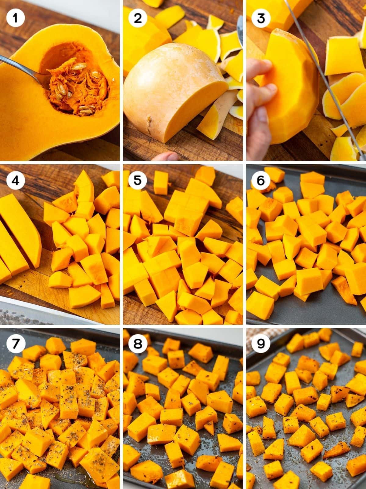 Prep the squash, season, and roast