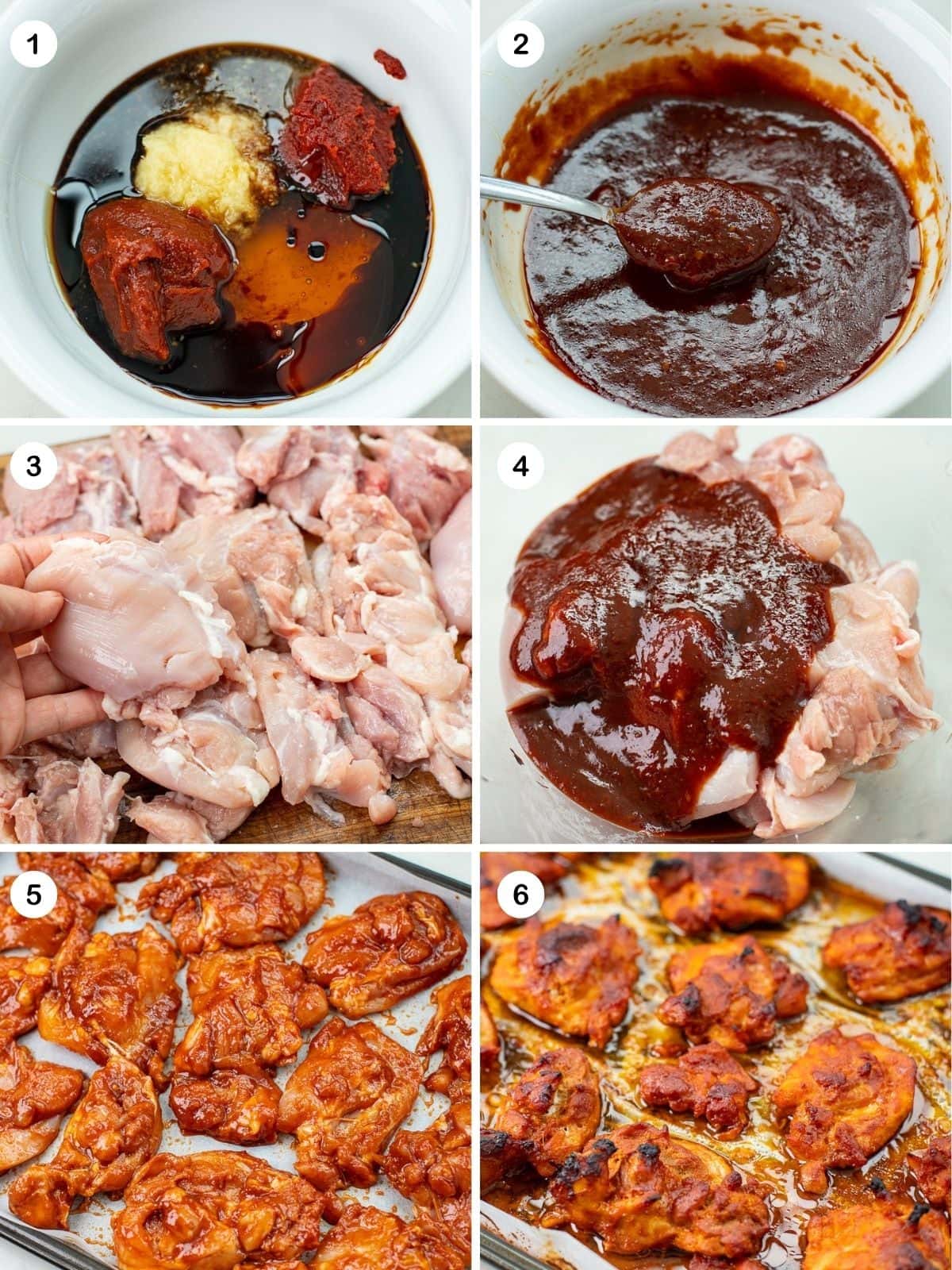 Make the marinade, prep the chicken, bake the chicken, and broil for glaze (optional).