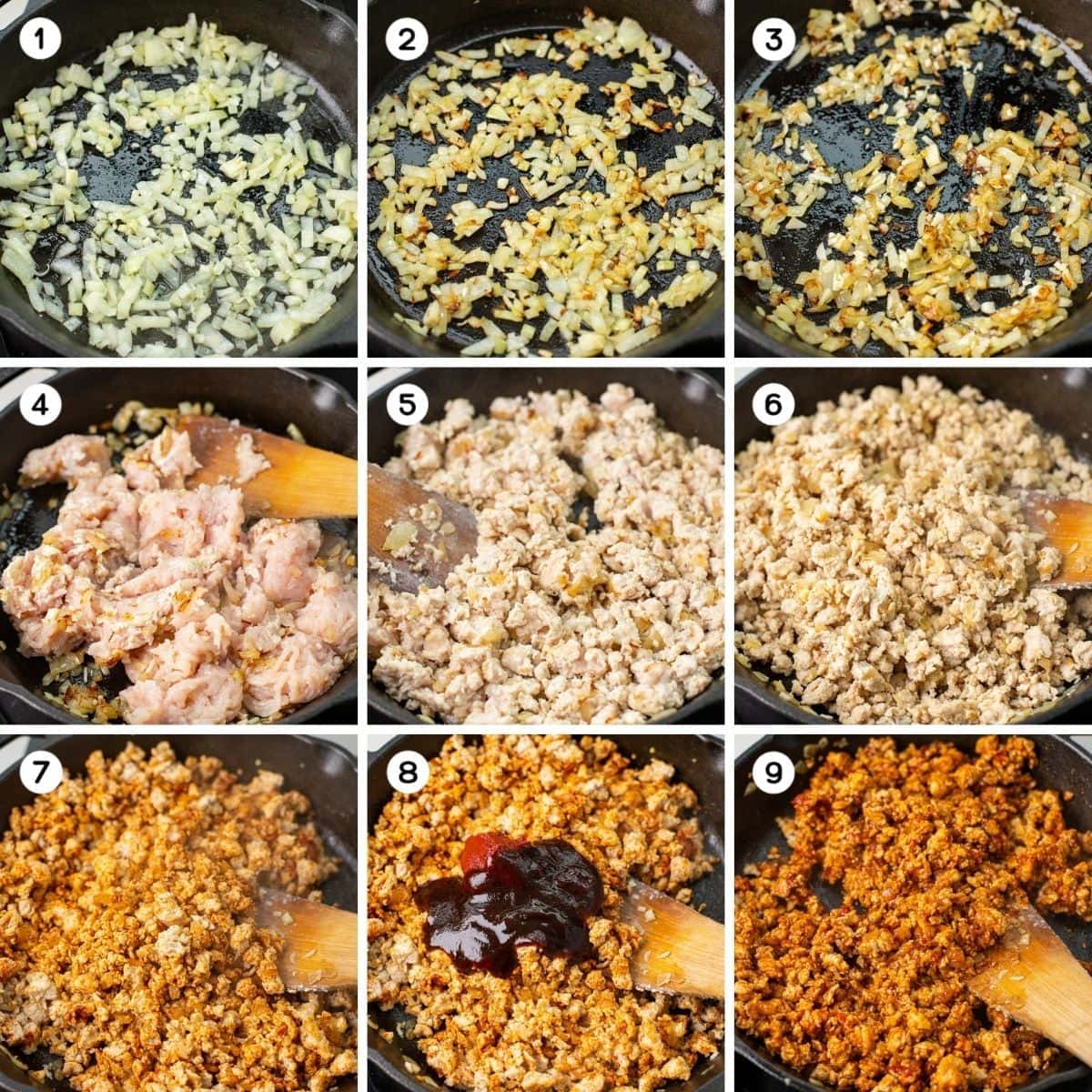 Cook the aromatics, brown the chicken, and add the sauces.