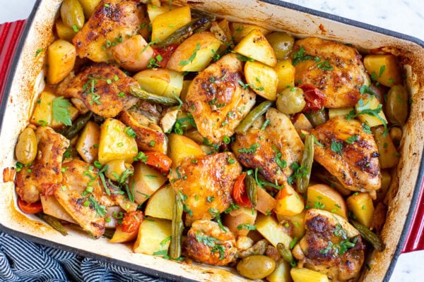 Mediterranean-inspired chicken potato bake