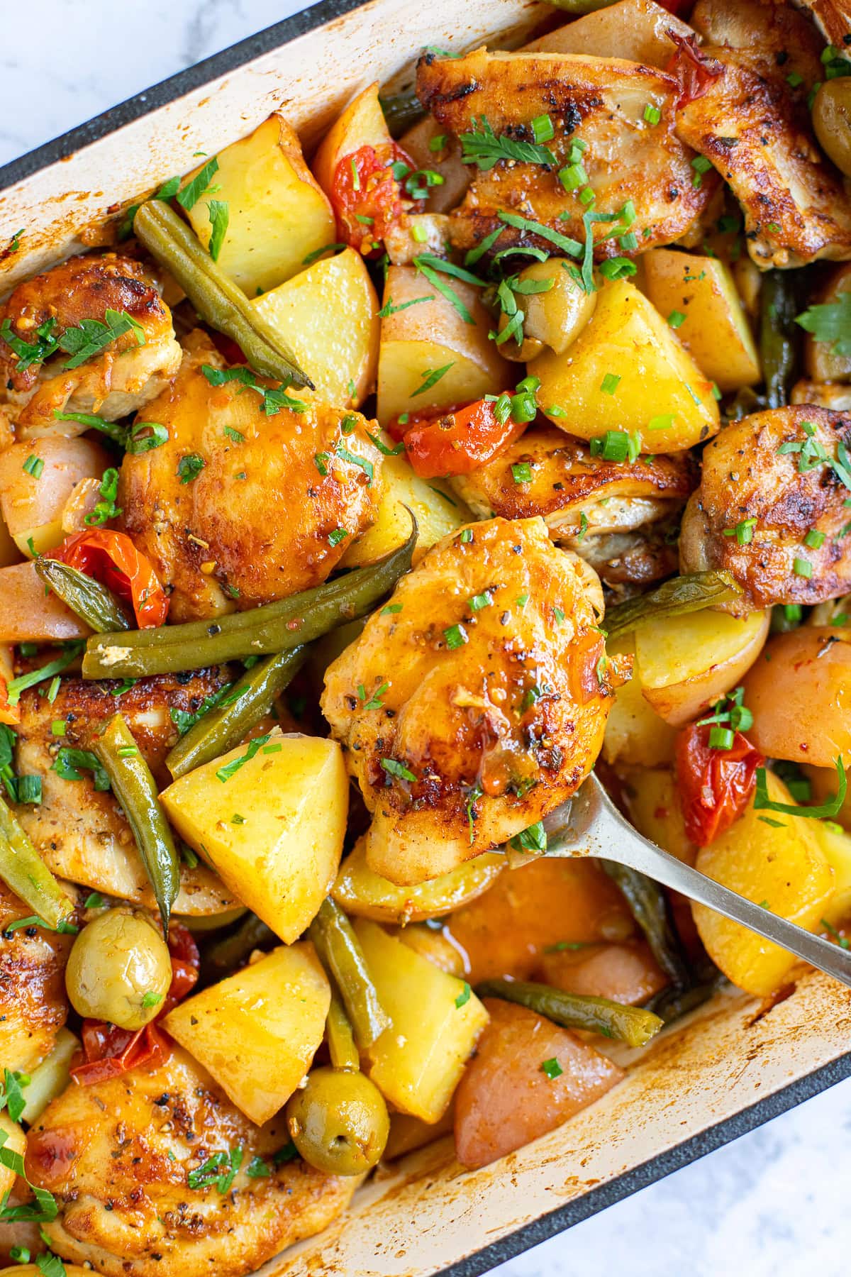 baked chicken and potatoes.