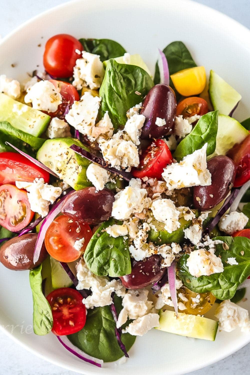 Greek Spinach Salad With Feta + Fresh Lemon Dressing