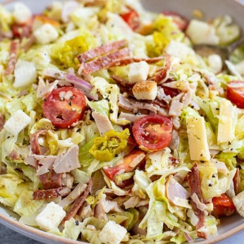 grinder salad with lettuce and pepperoncini