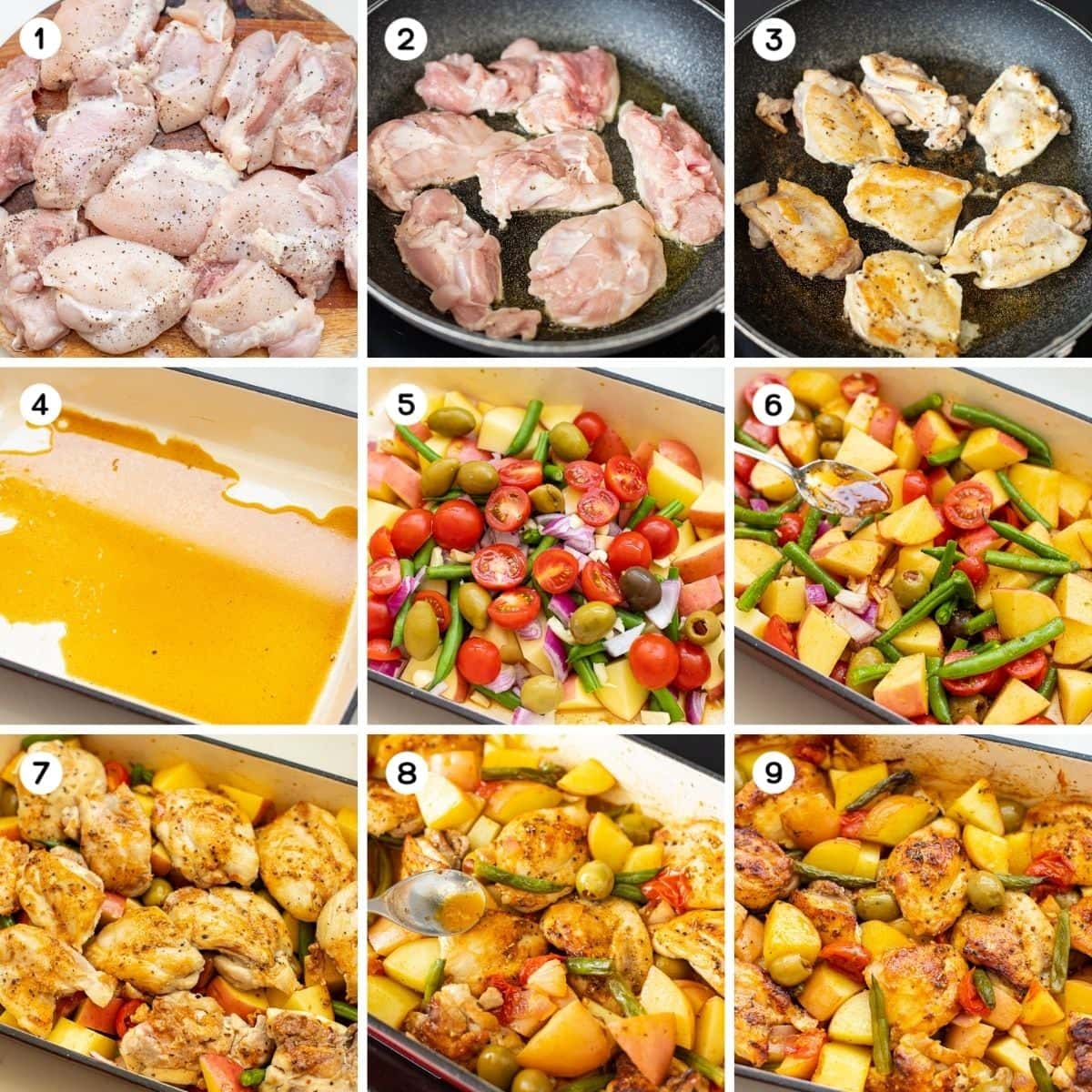 How to make chicken potato bake - a step-by-step collage photo.