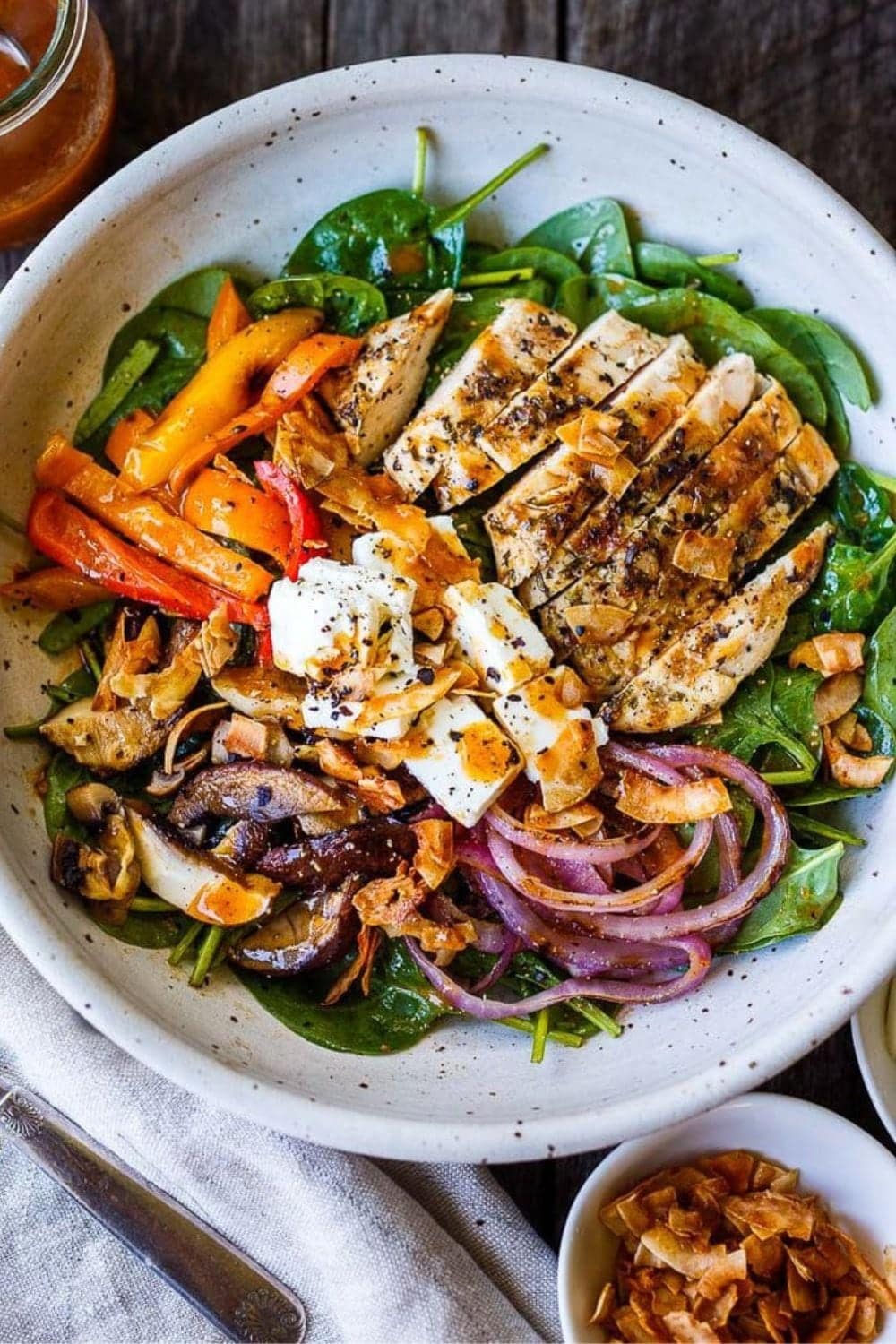 Spinach Salad with Grilled Veggies & Herb Chicken