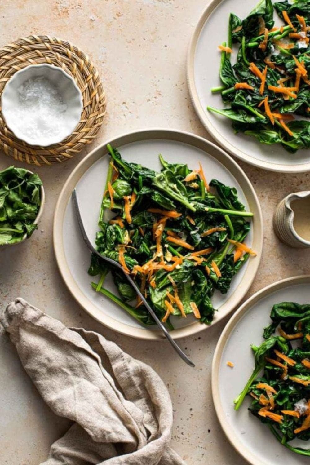 Vegan Wilted Spinach Salad with Tahini Dressing