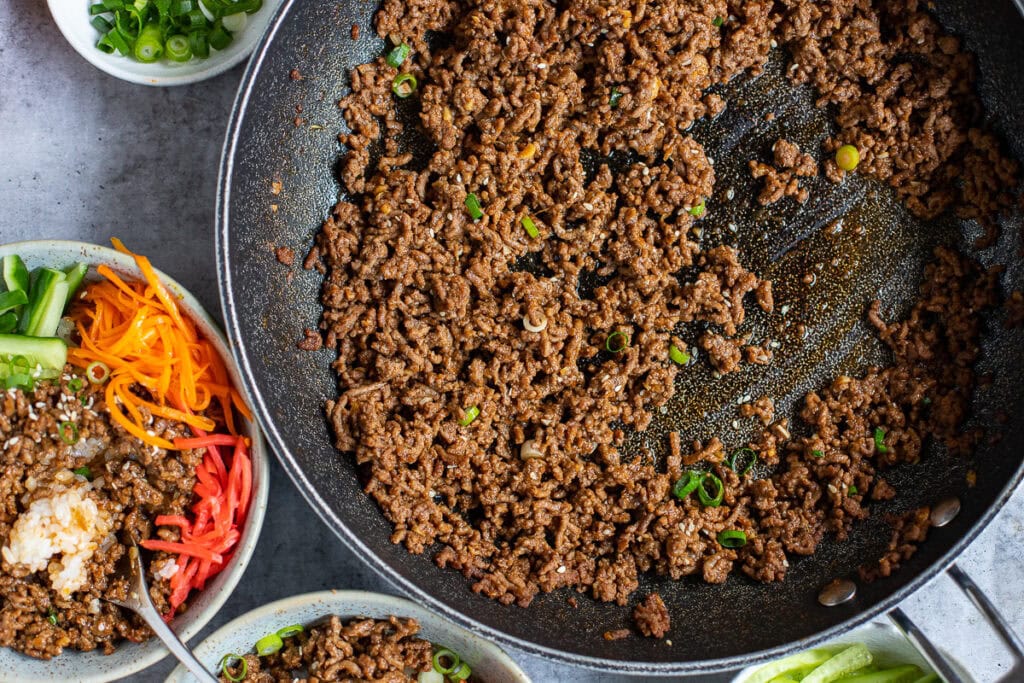 Beef Bulgogi with ground beef in a skillet.
