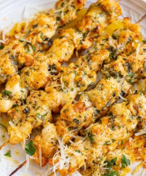 Garlic Parmesan Chicken Skewers.